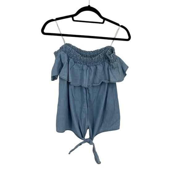 Active USA Denim Women's Chambray Tie-Front Off-The-Shoulder Top Size Large L - Picture 5 of 8